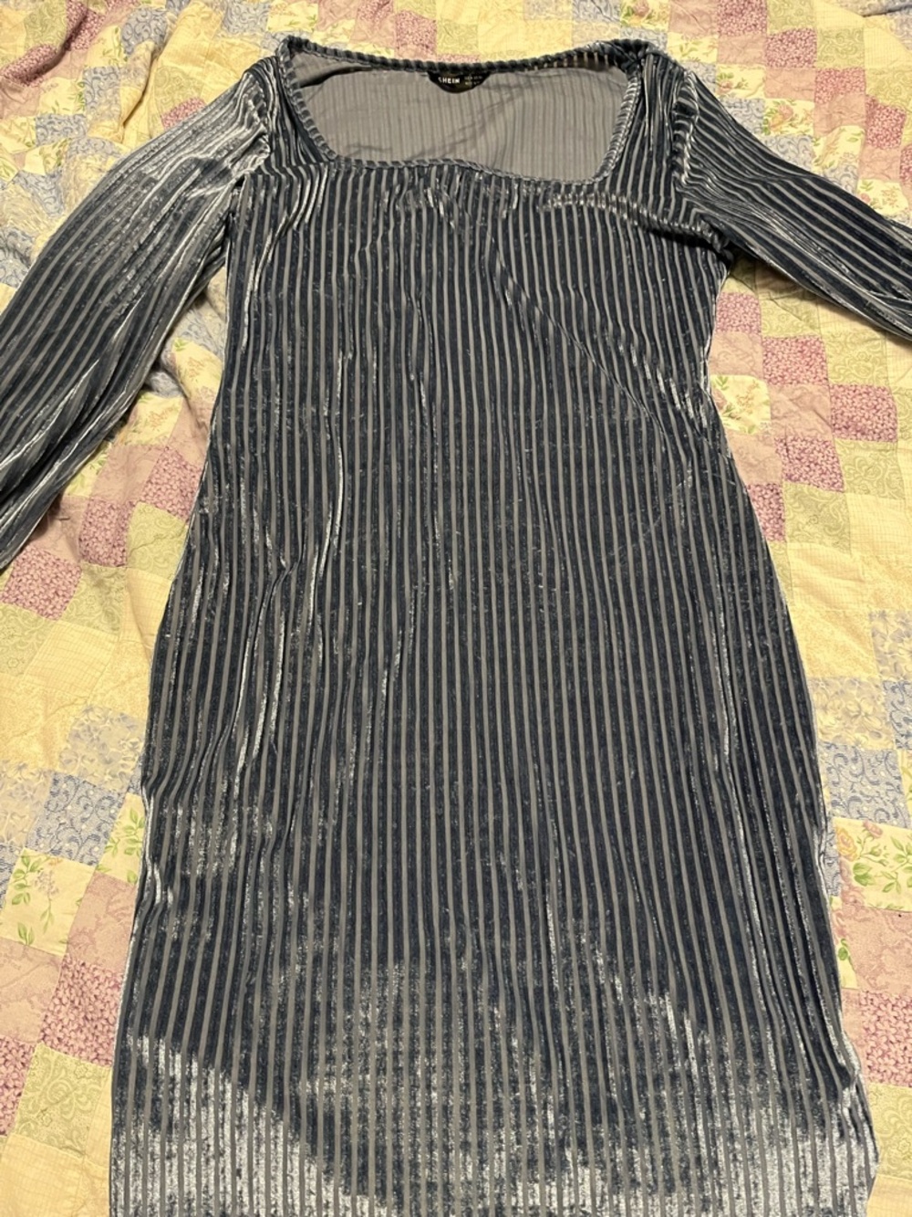 SHEIN Silver Striped Velvet Maxi Dress